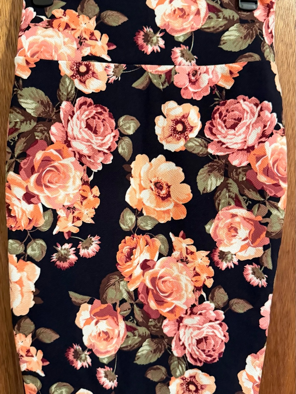 Silhouette Black Pencil Skirt with Pink & Peach Floral Print